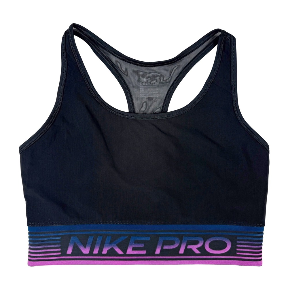 Nike Pro Sports Bra Womens‎ Large Black Excellent Dri-FIT Racerback Ombre Band